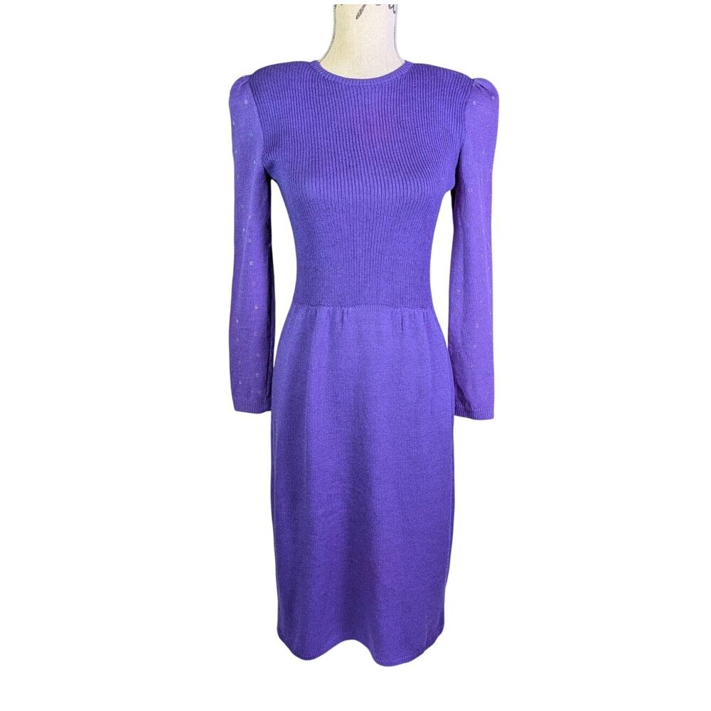 Vintage 80s St John Style Purple Santana Knit Paillette Dress S